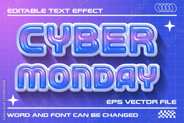 Fototapeta Cyber monday promotion sale 3d inflated chrome text effect. Glossy inflate editable text style