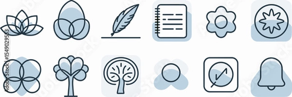 Obraz Mental health and self-care app icons in blue and white – Suitable for wellness apps, meditation platforms, or emotional health content