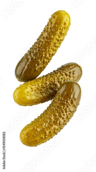 Fototapeta Three pickled gherkins floating on transparent background