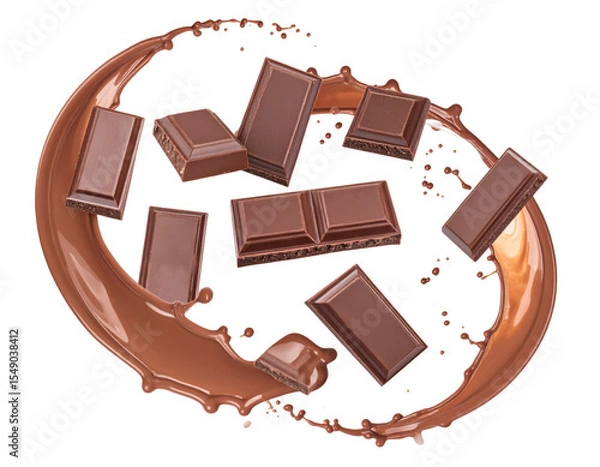 Fototapeta chocolate falling and splashing cut out on transparent png