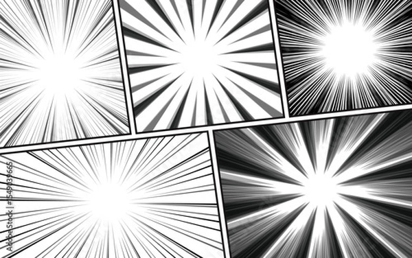 Fototapeta Black and white background comic panel with exploding radial effect