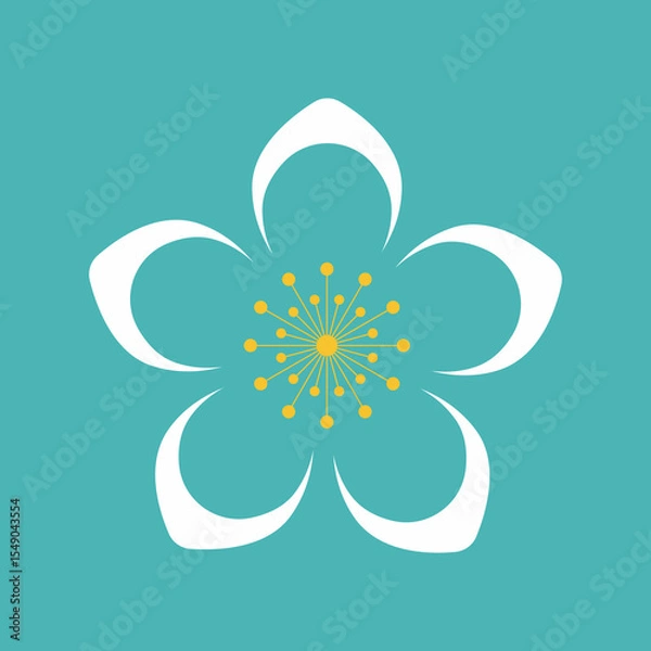 Obraz Flower icon. Retro spring summer white flower icon design. Camomile icon set. Cute round flower plant collection isolated on white background.