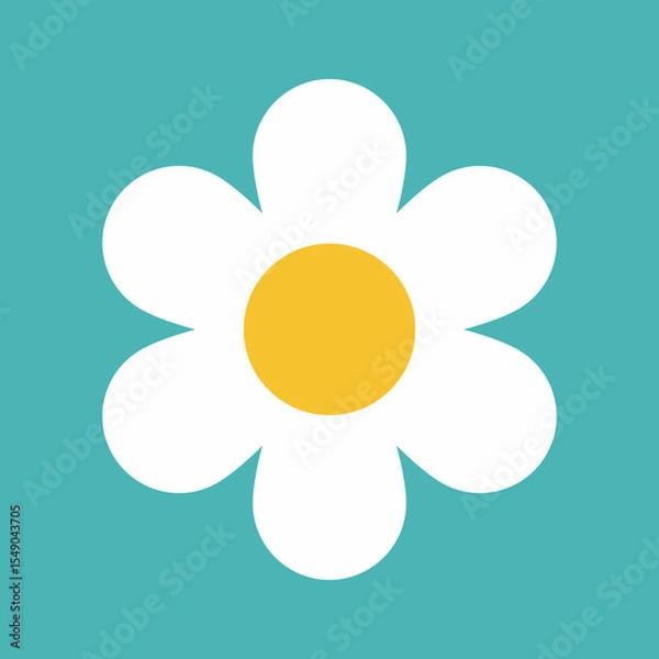 Obraz Flower icon. Retro spring summer white flower icon design. Camomile icon set. Cute round flower plant collection isolated on white background.