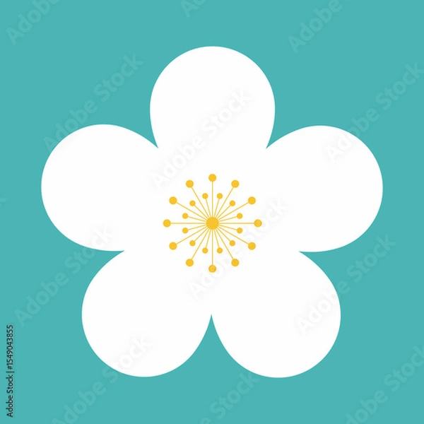 Obraz Flower icon. Retro spring summer white flower icon design. Camomile icon set. Cute round flower plant collection isolated on white background.
