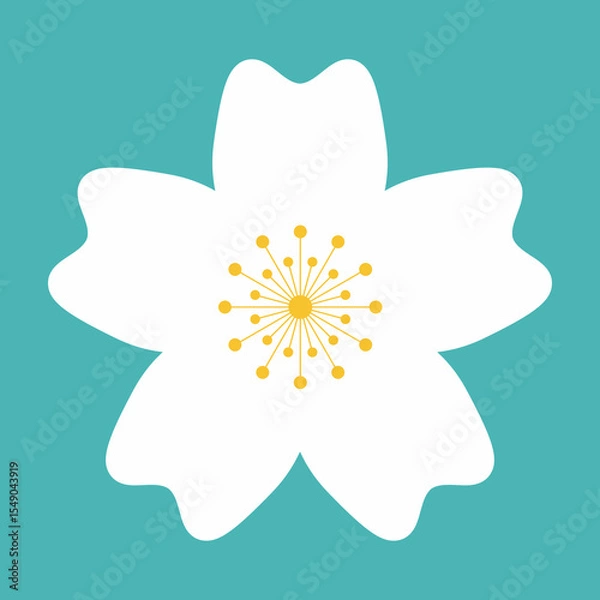 Obraz Flower icon. Retro spring summer white flower icon design. Camomile icon set. Cute round flower plant collection isolated on white background.