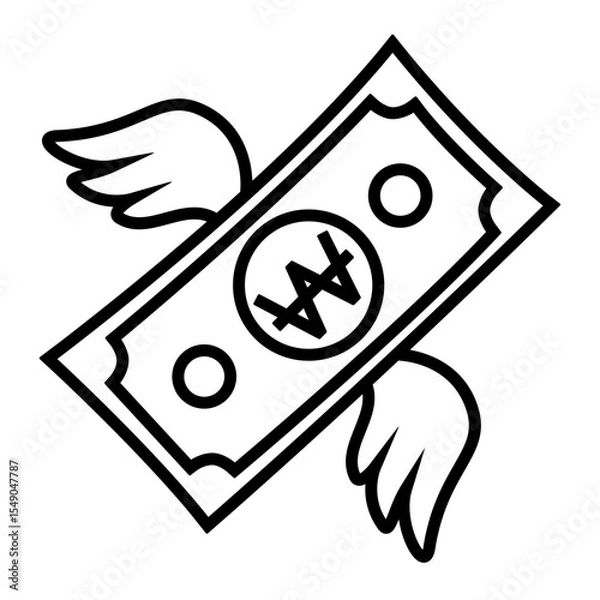 Obraz 원화 표시가 있는 지폐에 날개가 있는 아이콘