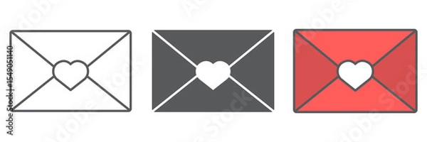 Fototapeta Love letter icon collection, valentines day and postcard, letter with heart sign vector set graphics, editable stroke linear icon, eps 10