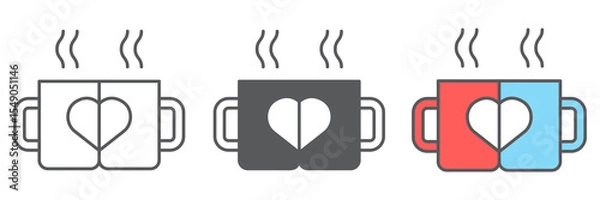 Fototapeta Lovely mugs icon collection, valentines day and cafe, mug with heart sign vector set graphics, editable stroke linear icon, eps 10