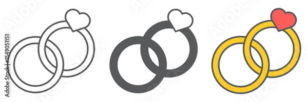 Fototapeta Wedding rings icon collection, valentines day and love, engagement rings sign vector set graphics, editable stroke linear icon, eps 10