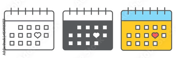 Fototapeta Valentines day calendar icon collection, valentines day and february 14, love calendar sign vector set graphics, editable stroke linear icon, eps 10