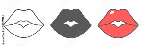 Fototapeta Red lips icon collection, valentines day and kiss, sexy lips sign vector set graphics, editable stroke linear icon, eps 10