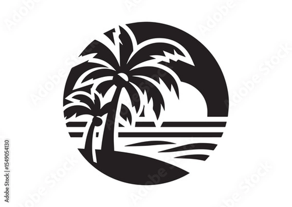 Fototapeta Beach with Palm Tree Silhouette Vector Illustration