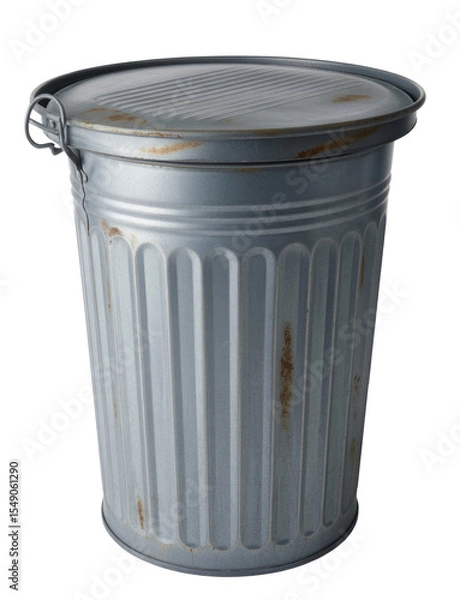 Obraz galvanized metal trash can with lid, isolated on background