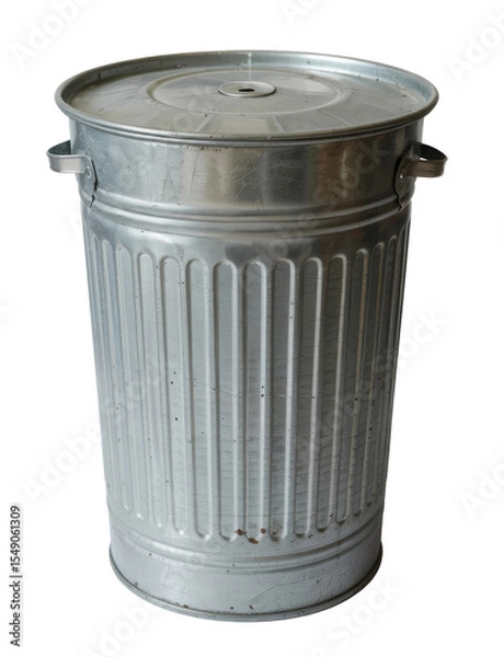 Obraz metal trash can with lid isolated on white background.