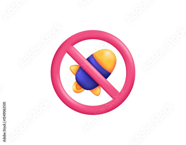 Fototapeta stop war concept. refusal to war. prohibition to fire missiles. illustration of prohibition symbol with rocket or missile. symbol or icon. minimalist 3d style design. design asset elements