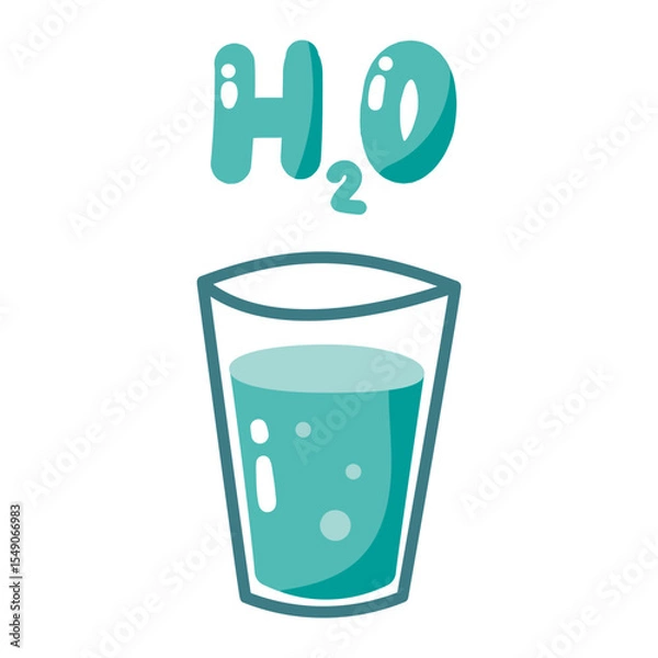 Obraz Glass of water, Drinking water, blue transparent glass filled with water icon isolated vector illustration on white background . Drink more water concept H2O