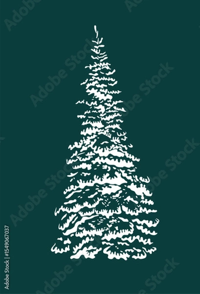 Fototapeta Snow covered tree object. hand drawing. Not AI. Vector illustration