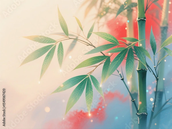 Obraz bamboo leaves and water drops