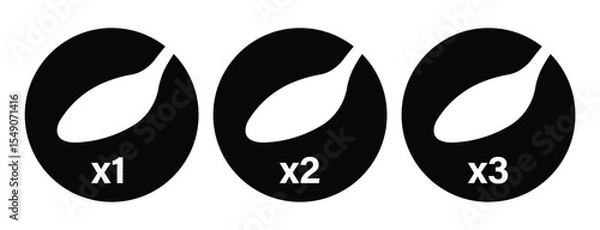 Fototapeta Minimalist black and white image of three circle icons featuring stylized diagonal white spoons labeled X1, X2, X3. Clean, geometric layout with a modern, technical aesthetic.