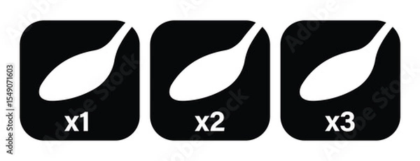 Fototapeta Minimalist black and white image of three square icons featuring stylized diagonal white spoons labeled X1, X2, X3. Clean, geometric layout with a modern, technical aesthetic.