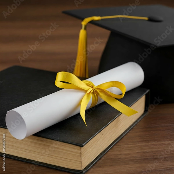 Fototapeta graduation cap and diploma