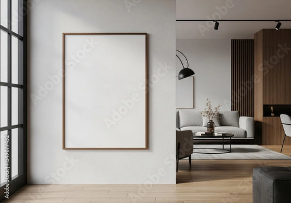 Fototapeta Inside the modern room and the blank white frame