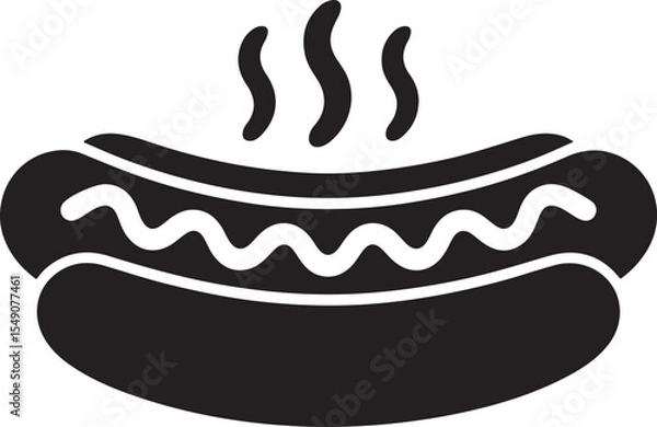 Fototapeta Vector hotdog glyph with steam and mustard in flat silhouette style