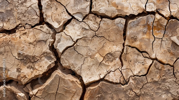 Obraz Macro Photograph of Parched Earth Texture: Extreme Close-Up Revealing Deep Fissures and Geological Stratification Under Intense Sunlight