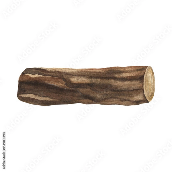 Fototapeta a log in the forest to sit on by the campfire, a fallen tree, camping, watercolor illustration for design, packaging

