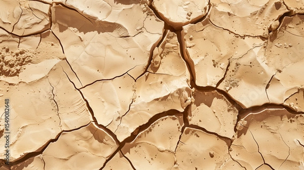 Obraz Macro Photograph of Parched Earth Texture: Extreme Close-Up Revealing Deep Fissures and Geological Stratification Under Intense Sunlight