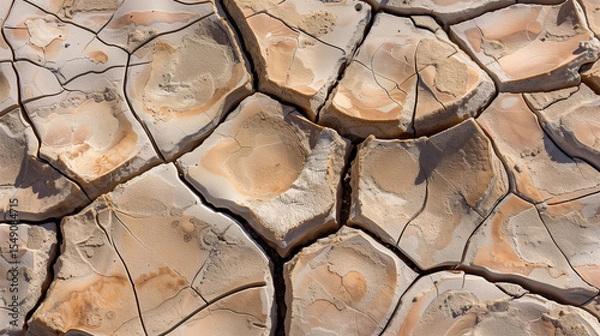 Obraz Macro Photograph of Parched Earth Texture: Extreme Close-Up Revealing Deep Fissures and Geological Stratification Under Intense Sunlight