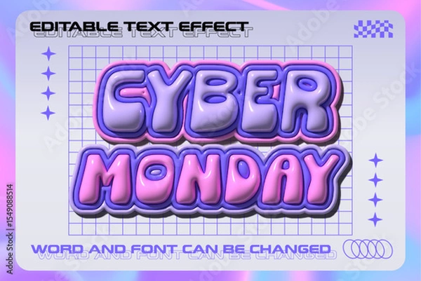 Fototapeta Cyber monday glossy inflated 3d editable text effect. Retro vibe inflated text style