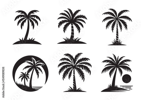 Fototapeta Palm Tree of Silhouette black vector Set