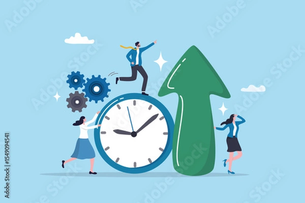 Obraz Utilization optimize resource to maximize output or best result, optimization or improvement to increase productivity, efficiency, growth concept, business team help utilize clock to increase result.