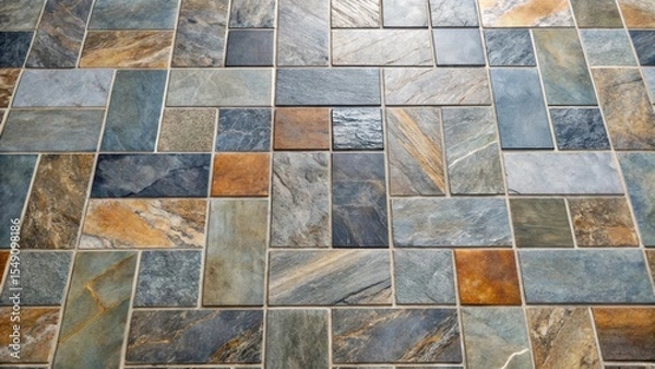 Fototapeta Mosaic of slate natural stone tiles on a modern floor
