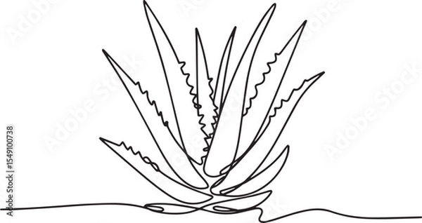 Fototapeta continuous single line drawing of aloe vera plant with pointed leaves in black and white line art style