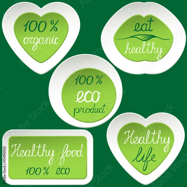 Obraz Vegan,eco,healthy food icon,symbol,logo for cafe, restaurant, badges,tags,packaging with handwritten text on green background.Vector illustration