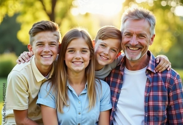 Fototapeta Grandparents spend quality time with their grandchildren in a warm, sunlit park, surrounded by greenery. The laughter of the children echoes as they share happy moments together Generative AI
