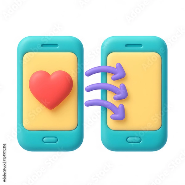 Obraz 3D Sending Love Through Phones Icon on a White Background