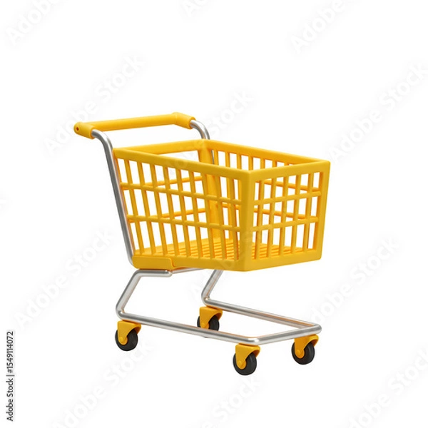Fototapeta 3D Rendered Yellow Retail Cart Icon, Isolated on Transparent or White Background