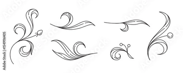 Fototapeta Floral swirl vector elements set. Hand-drawn botanical curls with elegant flow.