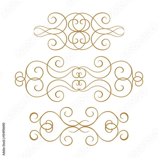 Fototapeta Ornate vintage flourishes. Symmetrical swirl compositions with thin curves and golden elegance.