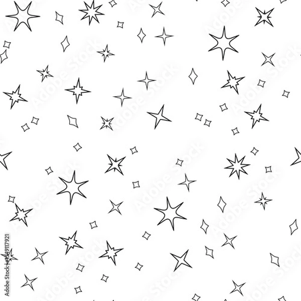 Fototapeta Vector seamless pattern hand drawn stars covering white surface, suitable for gift wrap, wallpaper, scrapbook design, textile prints, web graphics