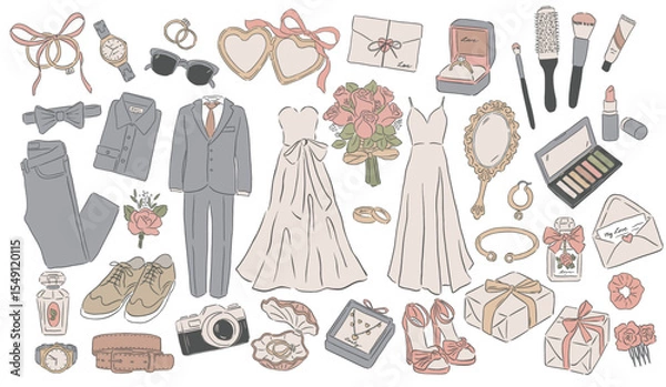 Obraz Collection of Wedding Occasions hand drawn style vector illustrations