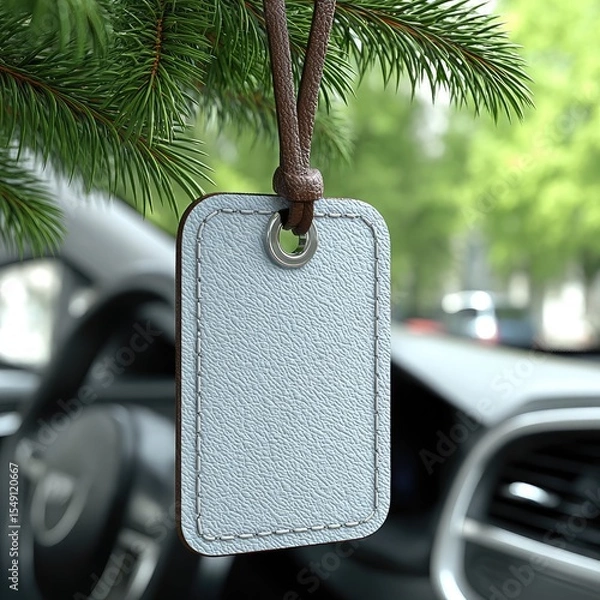 Obraz Blank Car Air Freshener Mockup Hanging on Christmas Tree