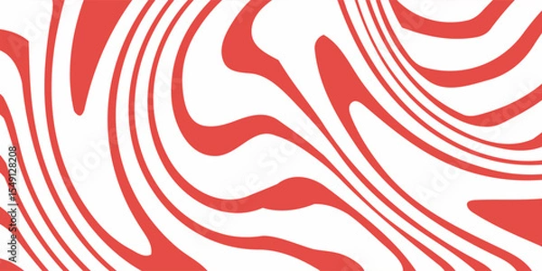 Fototapeta Organic wavy line seamless vector pattern. White flowing doodle line work illustration on vibrant red background. Abstract movement, flow repeat background wallpaper texture in modern minimalist style