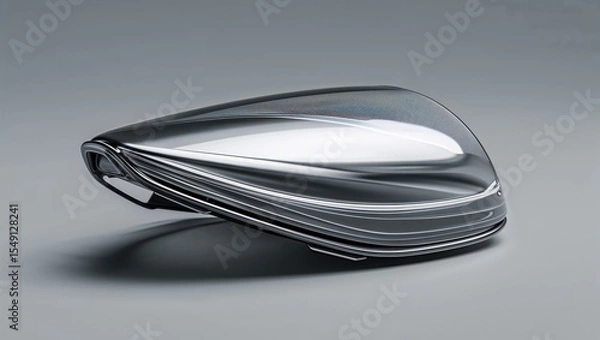 Obraz Presenting single metallic object on gray backdrop, with layered curves and teardrop silhouette