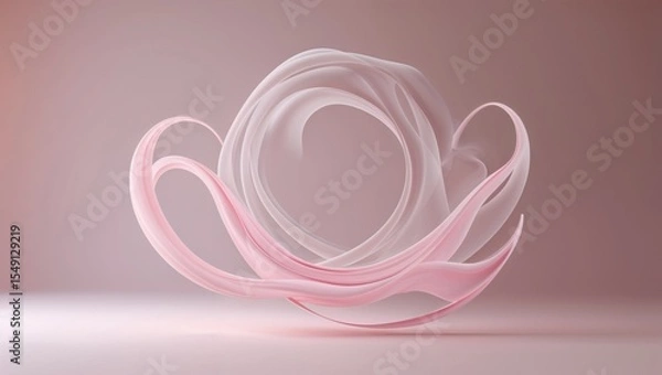 Obraz Floating abstract ribbon sculpture forming pink and white loops in minimalist studio, pastel theme