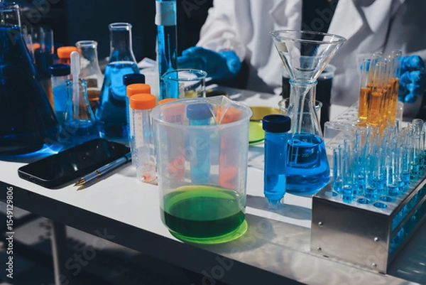 Fototapeta Scientist pipetting medical samples into microplate in laboratory