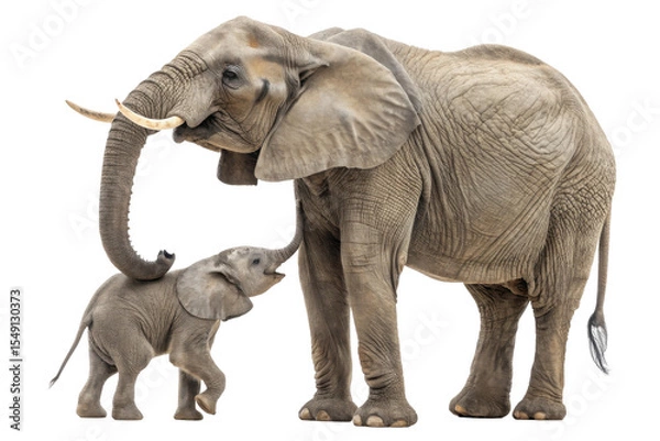 Fototapeta Mother And Baby Elephant Displaying Affection In Natural Habitat With Transparent Background